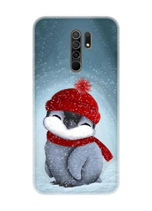 Чехол на xiaomi redmi 9 пингвинёнок в шапочке (новогодний принт 157)