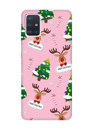 Матовый розовый чехол на samsung galaxy a51 рождественский фон (принт 154)
