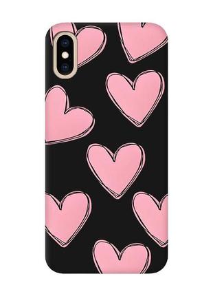 Матовый чехол с черными боками на iphone xs max сердечка розовые (принт 78)