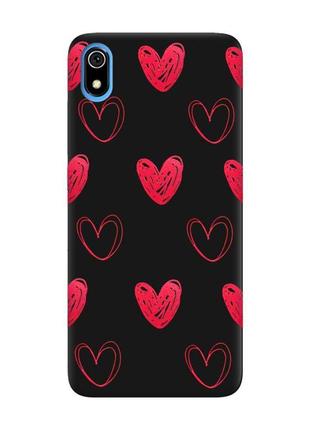 Матовий чохол з чорними боками на xiaomi redmi 7a :: сердечка червоні (принт 77)