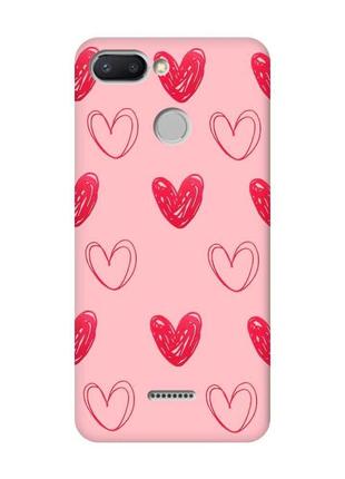 Матовий чохол з рожевими боками на xiaomi redmi 6 сердечка червоні (принт 77)
