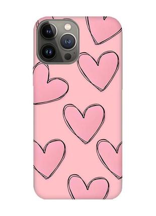 Матовый чехол с розовыми боками на apple iphone 13 pro сердечка розовые (принт 78)
