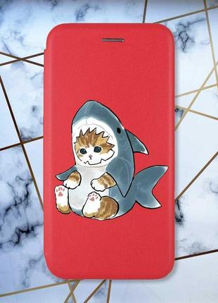 Чехол-книжка с рисунком для samsung galaxy a03s красный :: котёнок (принт 120)