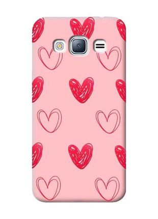 Матовий чохол з рожевими боками на samsung galaxy j3/j310 сердечка червоні (принт 77)