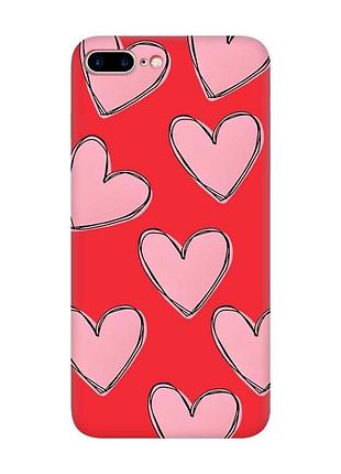 Матовый чехол на apple iphone 7 plus/8 plus красный сердечка (принт 78)