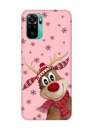 Матовый розовый чехол на xiaomi redmi note 10 / note 10s :: зимний олень (принт 149)