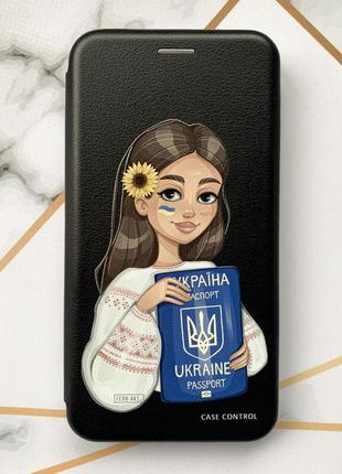Чехол-книжка с рисунком для samsung galaxy а50(2019) а505/a30s черный :: девушка с паспортом (принт 12)