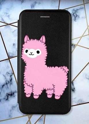 Чехол-книжка с рисунком для samsung galaxy a22 4g/m22/m32 чёрный :: лама розовая (принт 100)