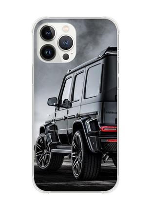 Чехол с утолщёнными углами на iphone 14 pro max авто чёрное (принт 235)