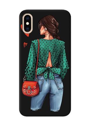 Матовий чохол з чорними боками на iphone xs max дівчина в зеленому (принт 224)