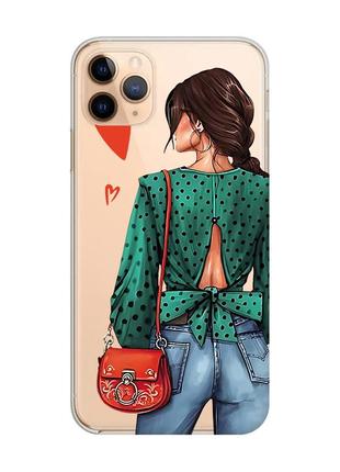 Прозорий чохол на iphone 11 pro max (6,5) дівчина в зеленому (принт 224)
