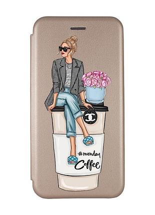 Чехол-книжка с рисунком для samsung galaxy a31 золотистый :: девушка на кофе (принт 228)