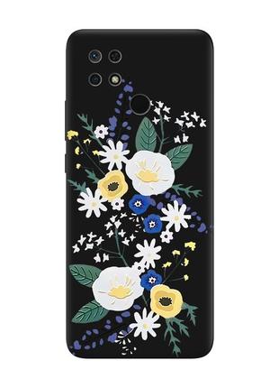 Матовый чехол с черными боками на xiaomi redmi 10c :: цветы. акварель (принт 271)