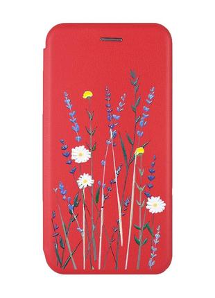 Чохол-книжка з малюнком для xiaomi redmi note 8t червоний :: польові квіти (принт 270)