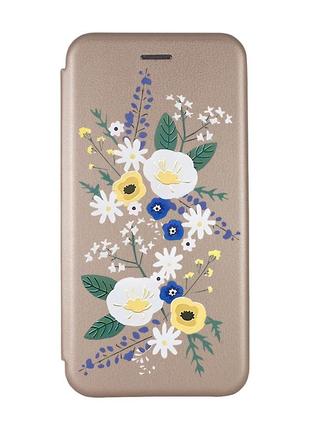 Чехол-книжка с рисунком для samsung galaxy a32 золотой :: цветы. акварель (принт 271)