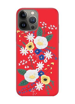 Матовий чохол з червоними боками на apple iphone 13 pro :: квіти. акварель (принт 271)