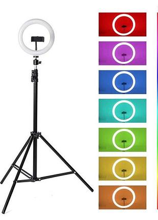Кольорова кільцева лампа rgb led mj26 зі штативом 2 м кільце для селфі