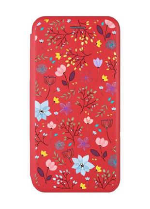 Чехол-книжка с рисунком для samsung galaxy a32 красный :: цветочный фон (принт 267)