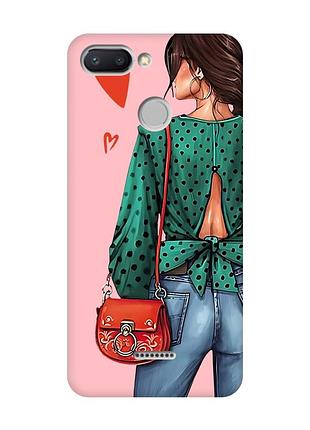 Матовий чохол з рожевими боками на xiaomi redmi 6 дівчина в зеленому (принт 224)