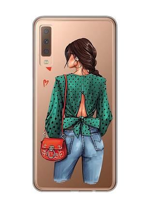 Прозрачный чехол на samsung galaxy a7(2018) a750 девушка в зеленом (принт 224)