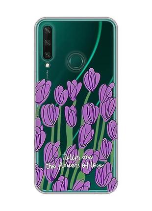 Прозрачный чехол на huawei y6p тюльпаны (принт 265)