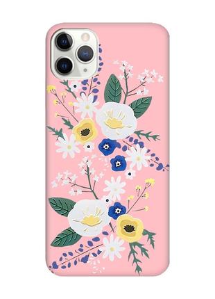 Матовый чехол с розовыми боками на iphone 11 pro max (6.5) :: цветы. акварель (принт 271)