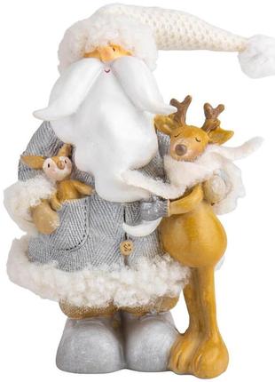 Керамическая новогодняя декоративная статуэтка "дед с лесовыми друзьями"