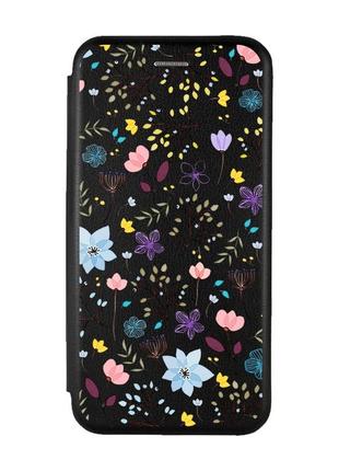 Чехол-книжка с рисунком для xiaomi redmi note 2 7/7 pro черный :: цветочный фон (принт 267)