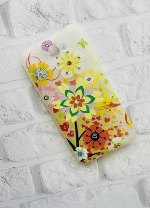 Силиконовый матовый чехол с камнями для huawei y5-ii желтые цветы