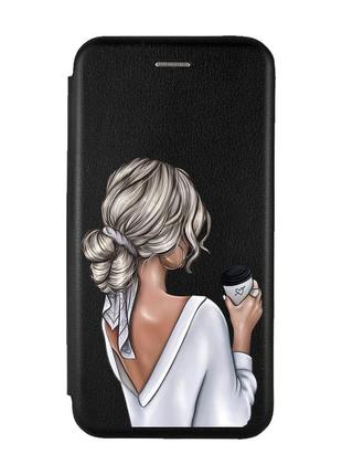 Чехол-книжка с рисунком для samsung galaxy a30 (2019) a305/a20 чёрный :: девушка с латте (принт 227)