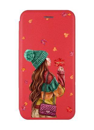 Чехол-книжка с рисунком для samsung galaxy a32 красный :: девушка с листьями (принт 221)