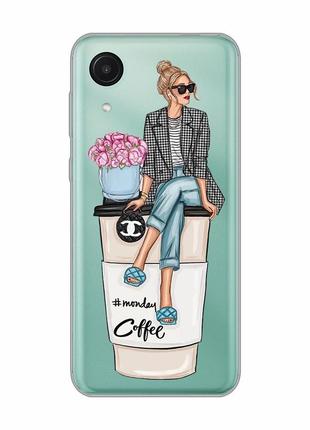 Прозрачный чехол на samsung galaxy a03 core / a032 :: девушка на кофе (принт 228)