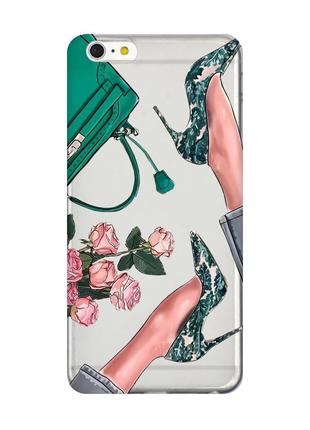 Прозрачный чехол на iphone 6+/6 plus туфельки и цветы (принт 225)1 фото