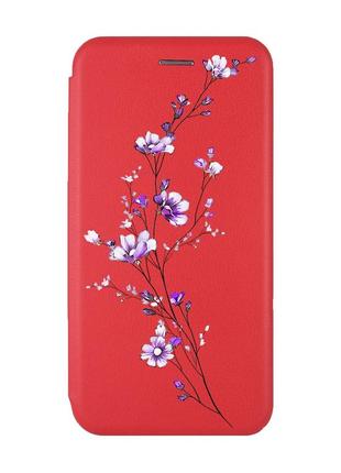 Чохол-книжка з малюнком для xiaomi redmi 8a червоний :: гілочка квітів (принт 278)