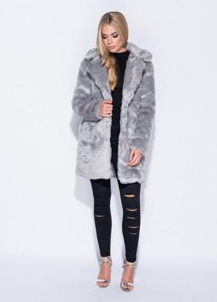 Эко шуба из искусственного меха серое пальто с воротничком missduided grey faux fur coat шуба плюш короткое демисезонное пальто3 фото