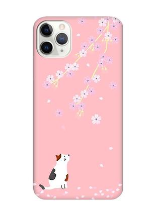 Матовый чехол с розовыми боками на iphone 11 pro max (6.5) :: котик и сакура (принт 283)