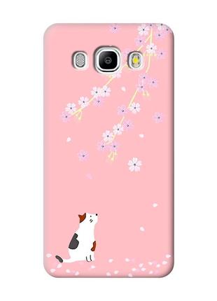Матовый чехол с розовыми боками на samsung galaxy j5(2016) j510 :: котик и сакура (принт 283)