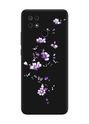 Матовый чехол с черными боками на xiaomi redmi 10c :: веточка цветов (принт 278)