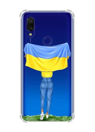 Чехол с утолщёнными углами для xiaomi redmi 7 :: девушка с флагом (принт 263)