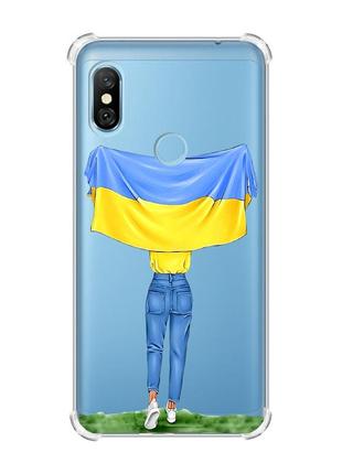 Чохол з потовщеними кутами на xiaomi redmi note 6 pro :: дівчина з прапором (принт 263)1 фото