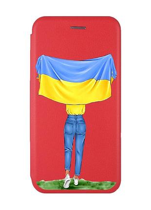 Чехол-книжка с рисунком для xiaomi redmi 9 красный :: девушка с флагом (принт 263)