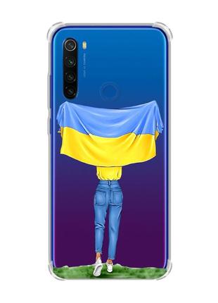 Чехол с утолщёнными углами для xiaomi redmi note 8t :: девушка с флагом (принт 263)