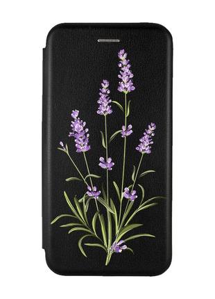 Чехол-книжка с рисунком для samsung galaxy a22 4g/m22/m32 чёрный :: веточки лаванды (принт 266)