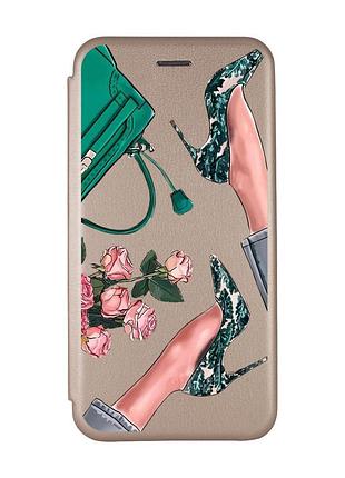 Чехол-книжка с рисунком для xiaomi redmi note 8 pro золотой :: туфельки и цветы (принт 225)