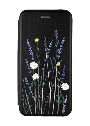 Чехол-книжка с рисунком для xiaomi redmi note 8 черный :: полевые цветы (принт 270)