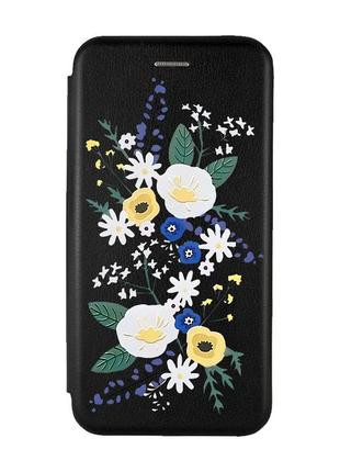 Чехол-книжка с рисунком для xiaomi redmi note 8t черный :: цветы. акварель (принт 271)