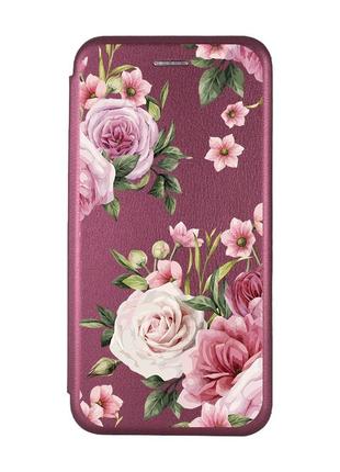 Чохол-книжка з малюнком на samsung galaxy m30s / м21 бордовий :: рожеві квіти (принт 287)