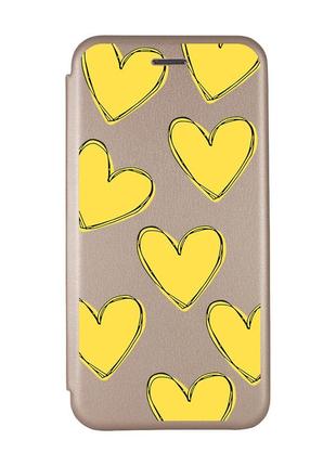 Чохол-книжка з малюнком для xiaomi redmi 9 золотистий :: сердечка жовті (принт 259)