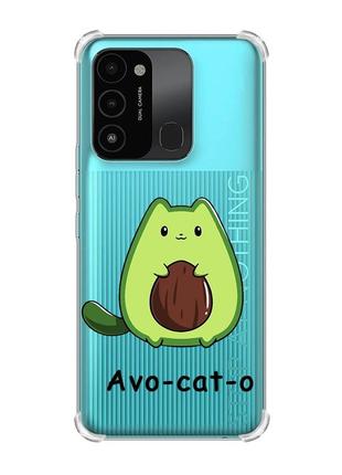 Чехол с утолщенными углами для tecno spark go 2022 :: котик авокадо (принт 306)