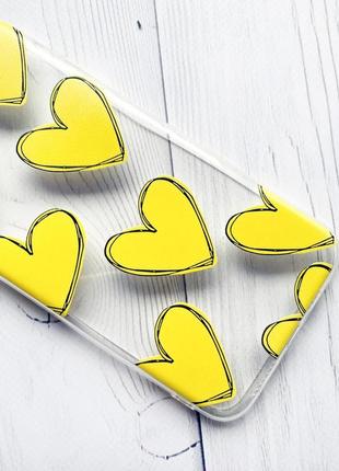 Прозрачный чехол на iphone 12 mini :: сердечка желтые (принт 259)2 фото